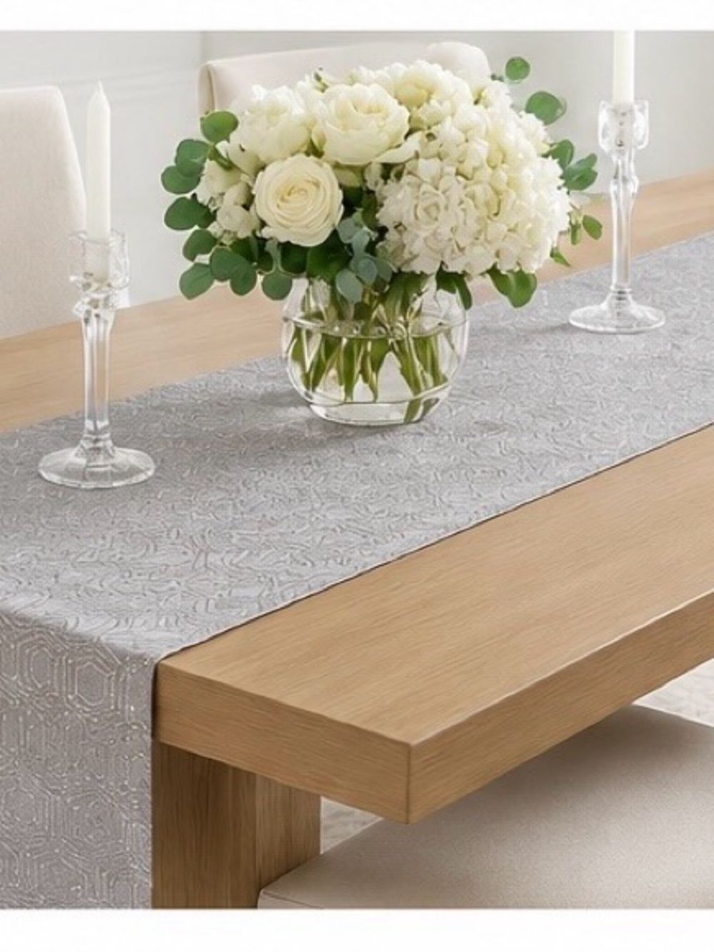 Bebe Silver Metallic Geometric Table Runner 13.5” x 72”